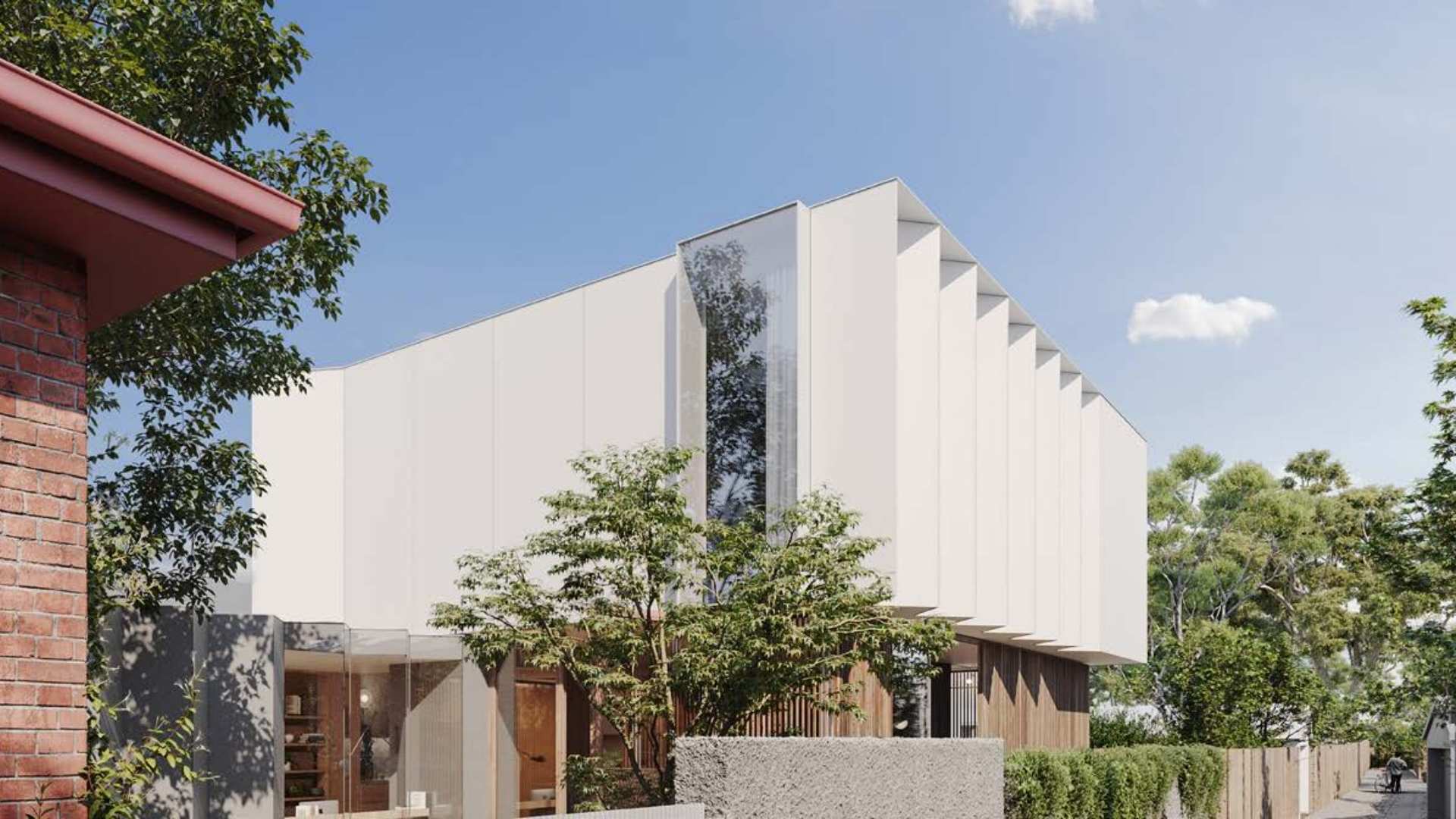 Side profile of James Hardie Fine Texture Cladding of a residential home render.