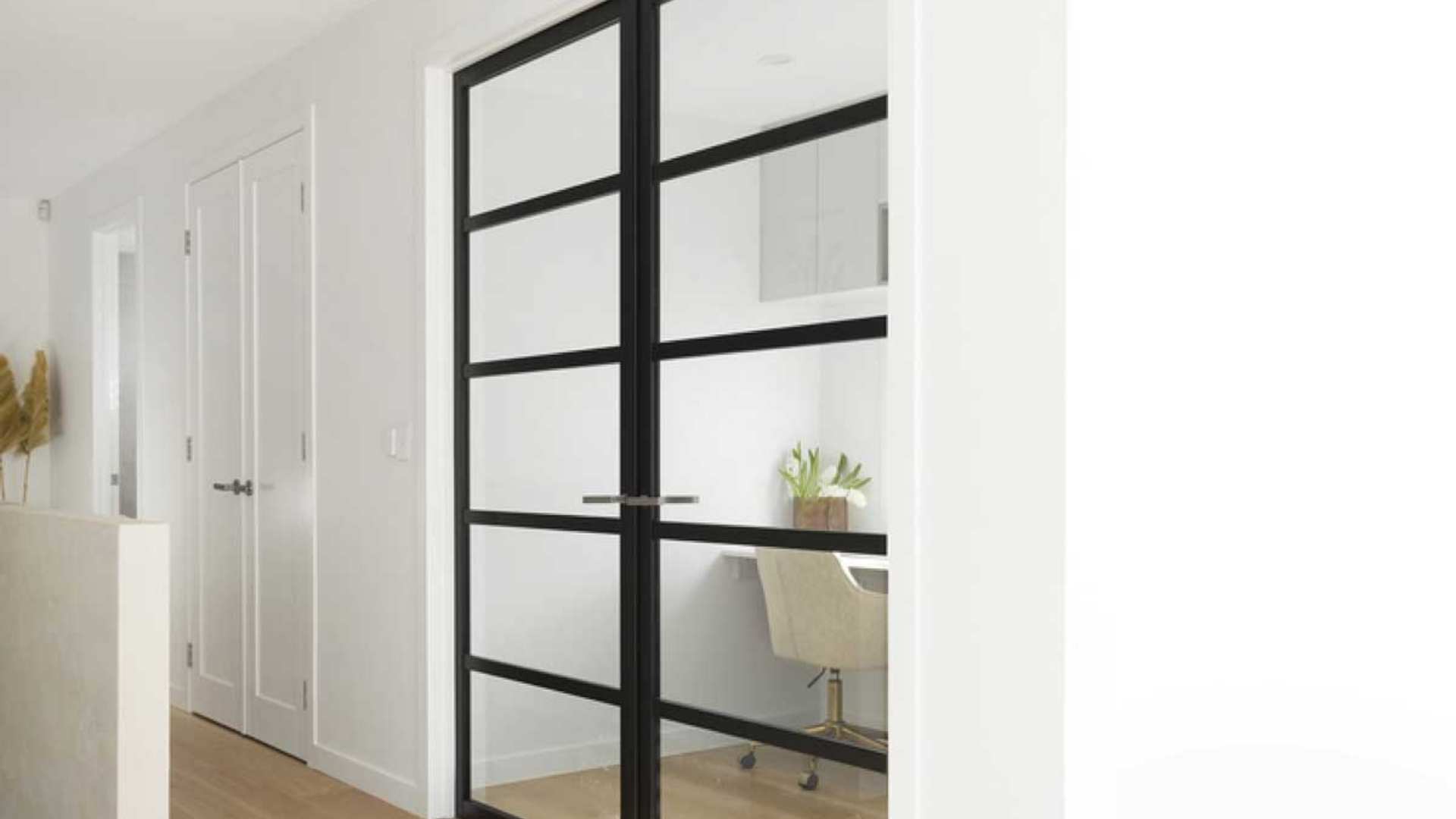 Industrial chic door by Corinthian in home office setting.