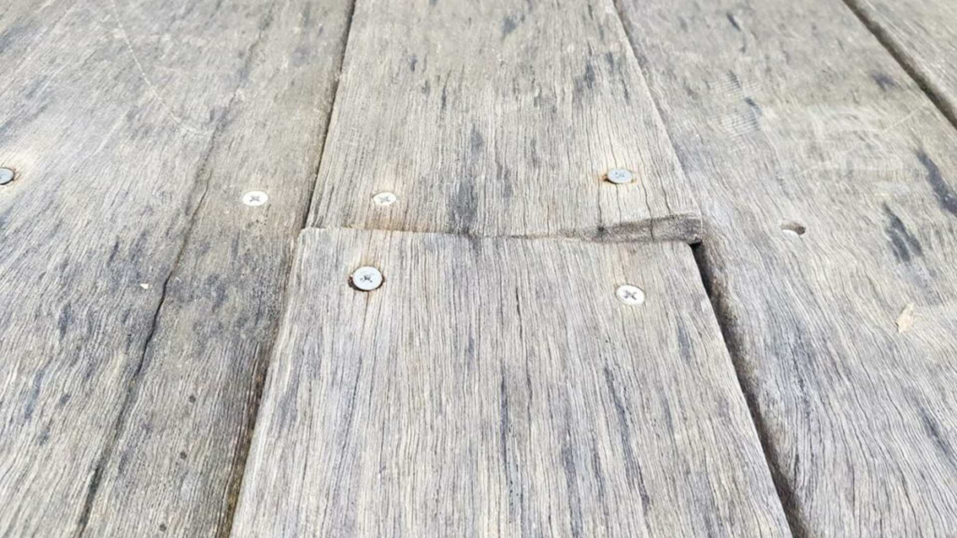 Decking with cupping and warping. 