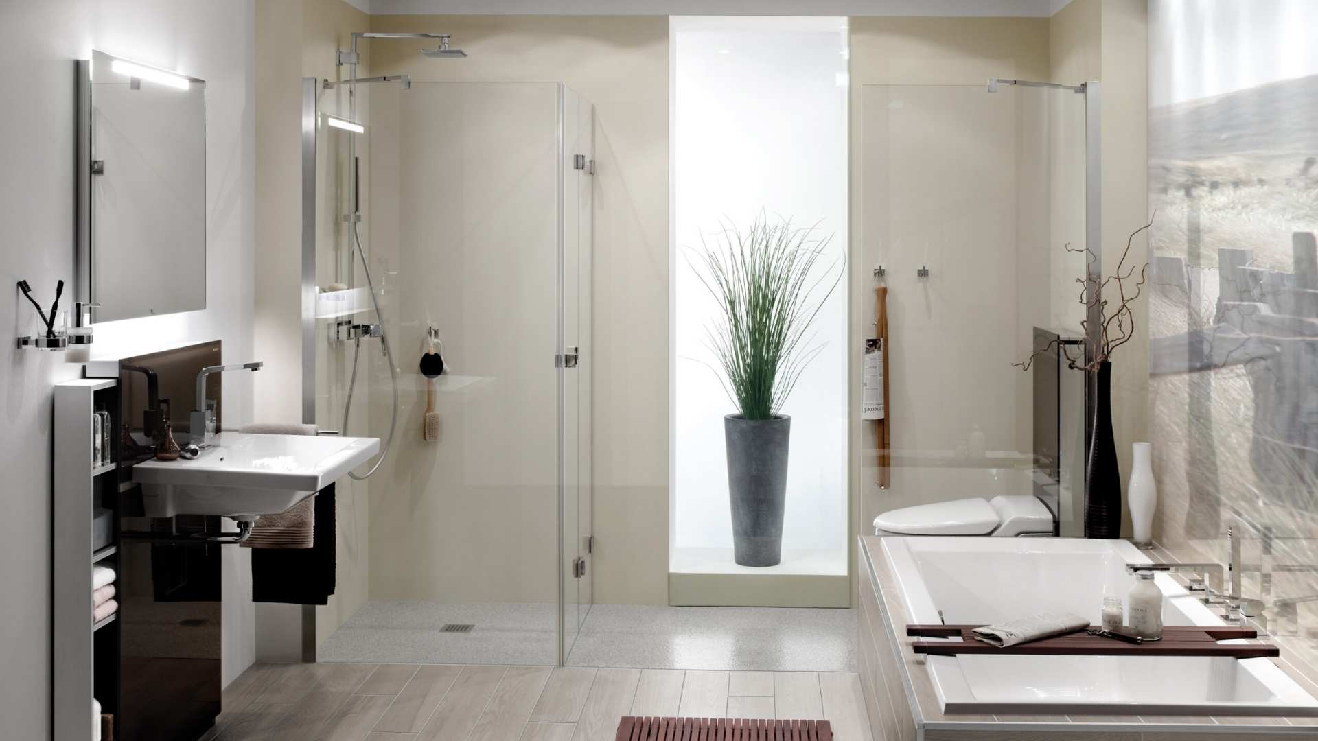 Completed bathroom using the wedi shower system.