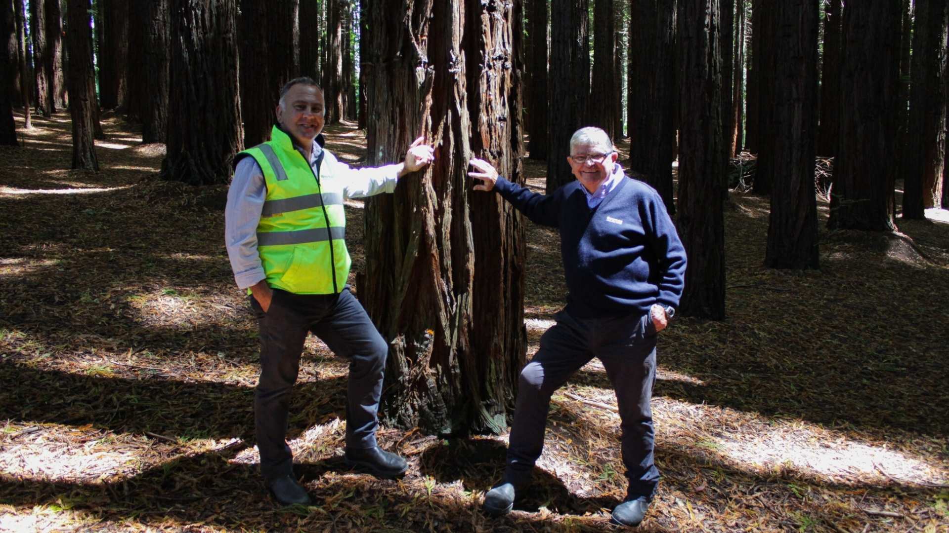 Product Specialist, Frank Di Stefano, and Specialist Manager, Jeff Harvey, in Warburton Redwood Forest.