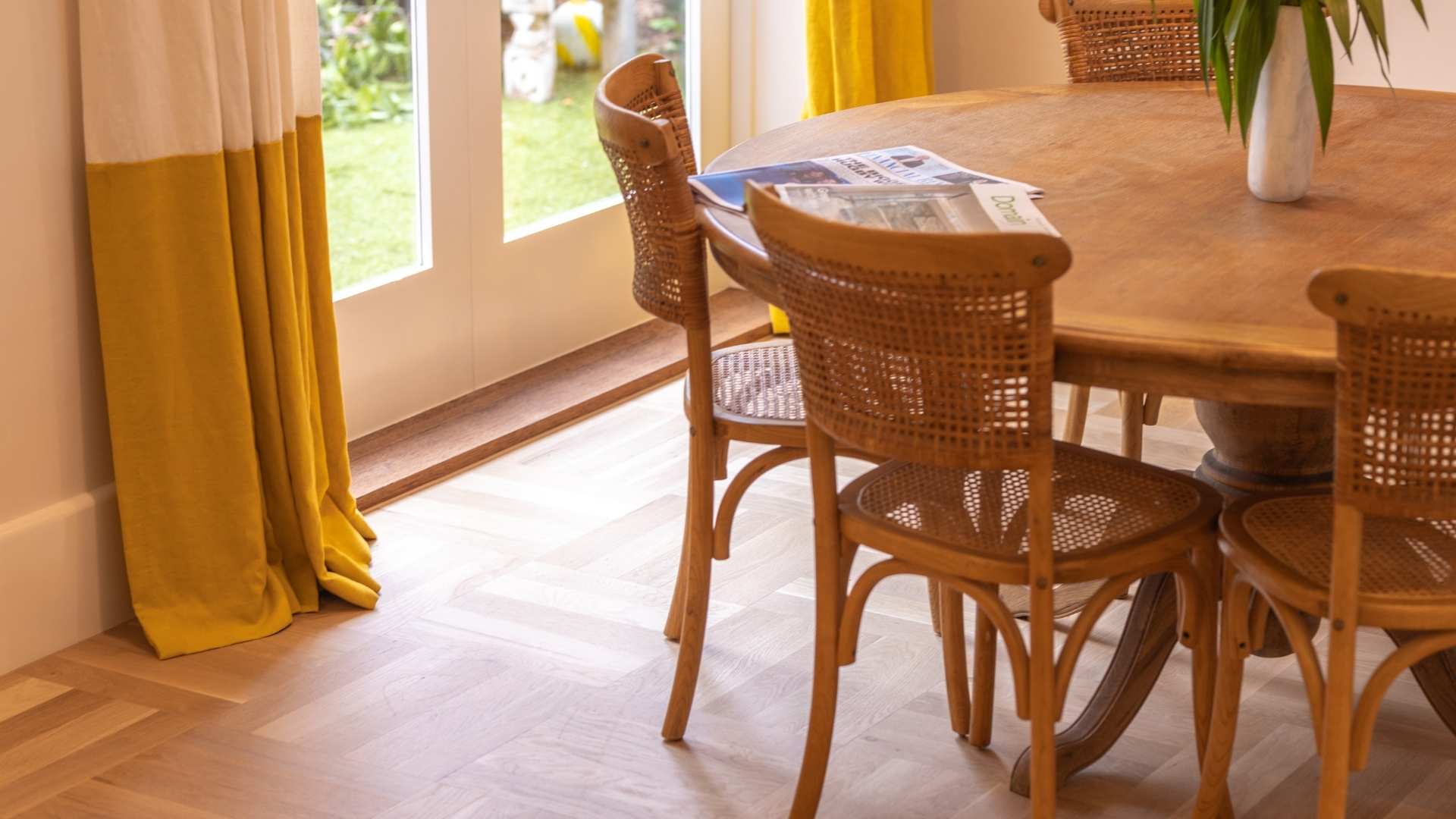 Shot of finished American Oak Flooring laid in parquetry pattern in home.