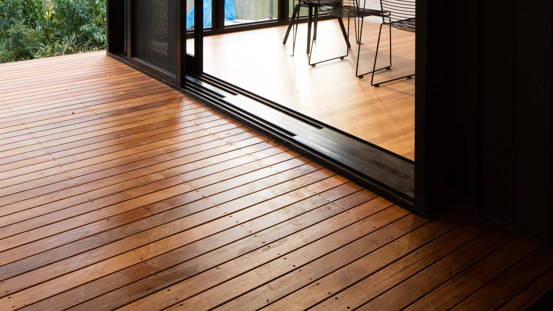 Close up of spotted gum decking at house.