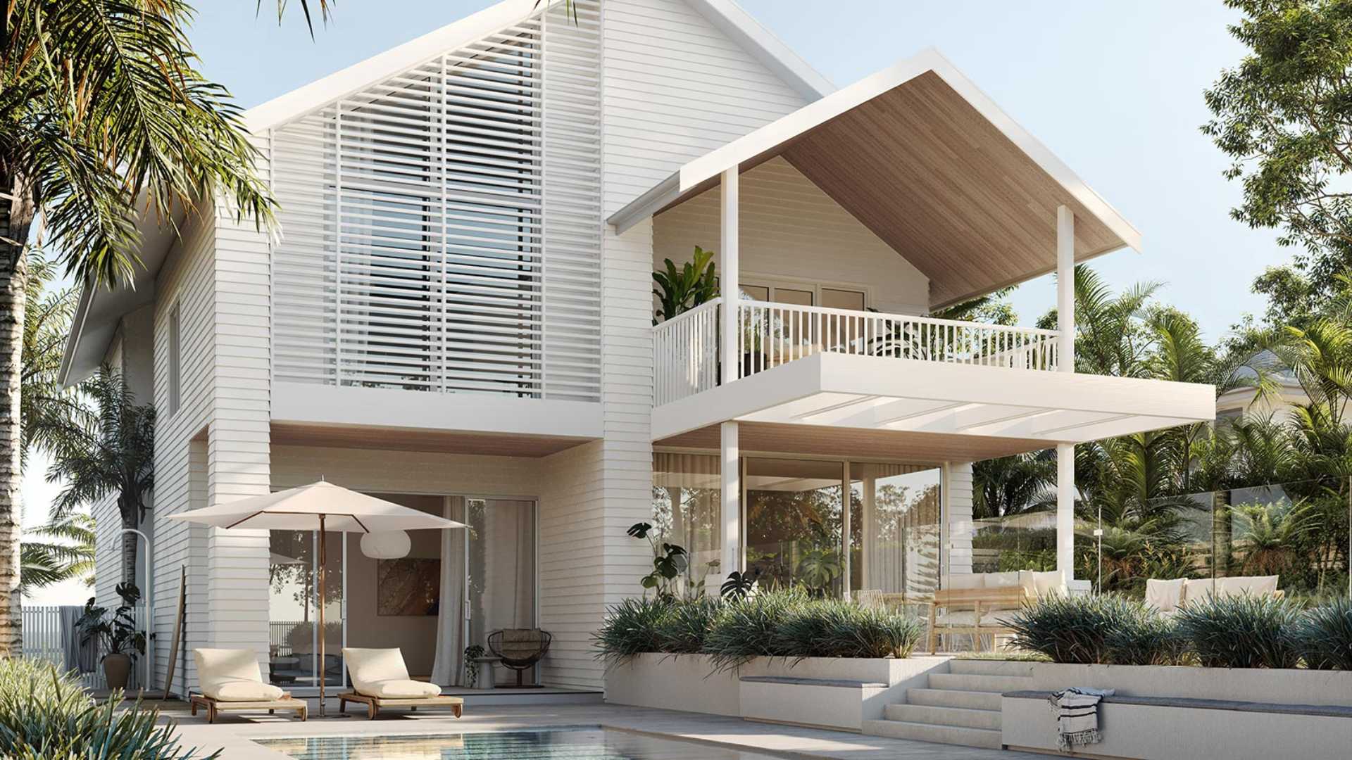 Modern Coastal home featuring a pool and deck, blending contemporary design with laid-back beach vibes.