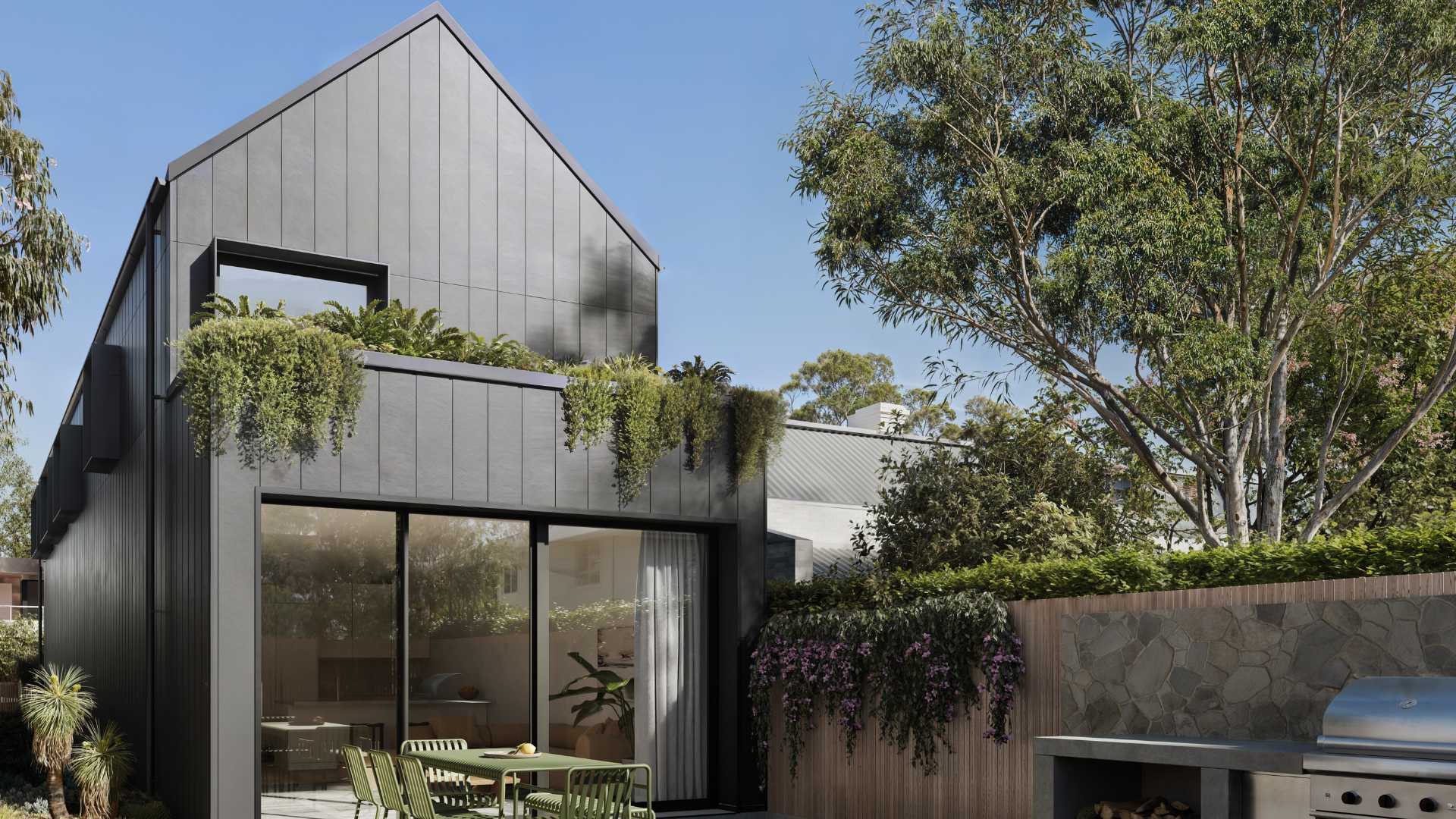 Modern home with sleek design and clean lines, featuring a trendy cladding trend