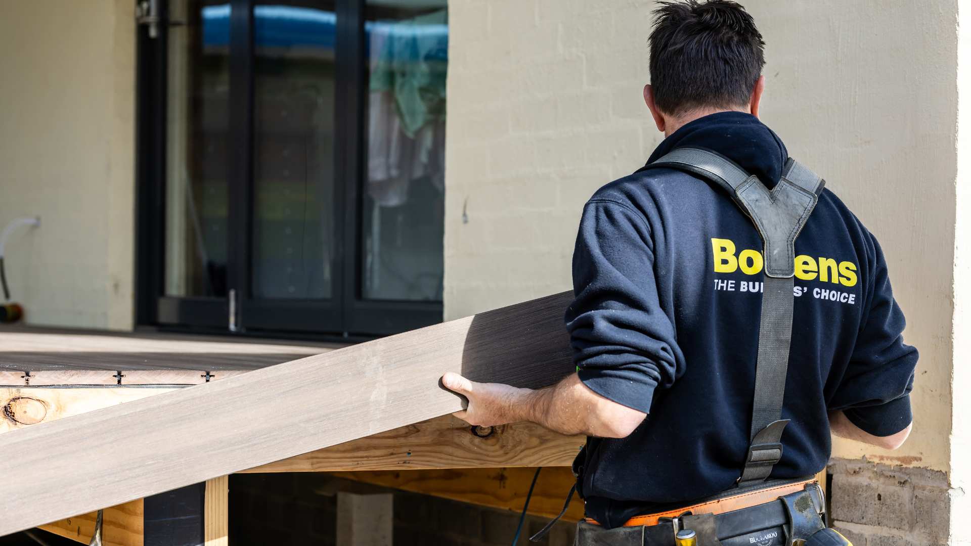 Composite decking installation at job site.