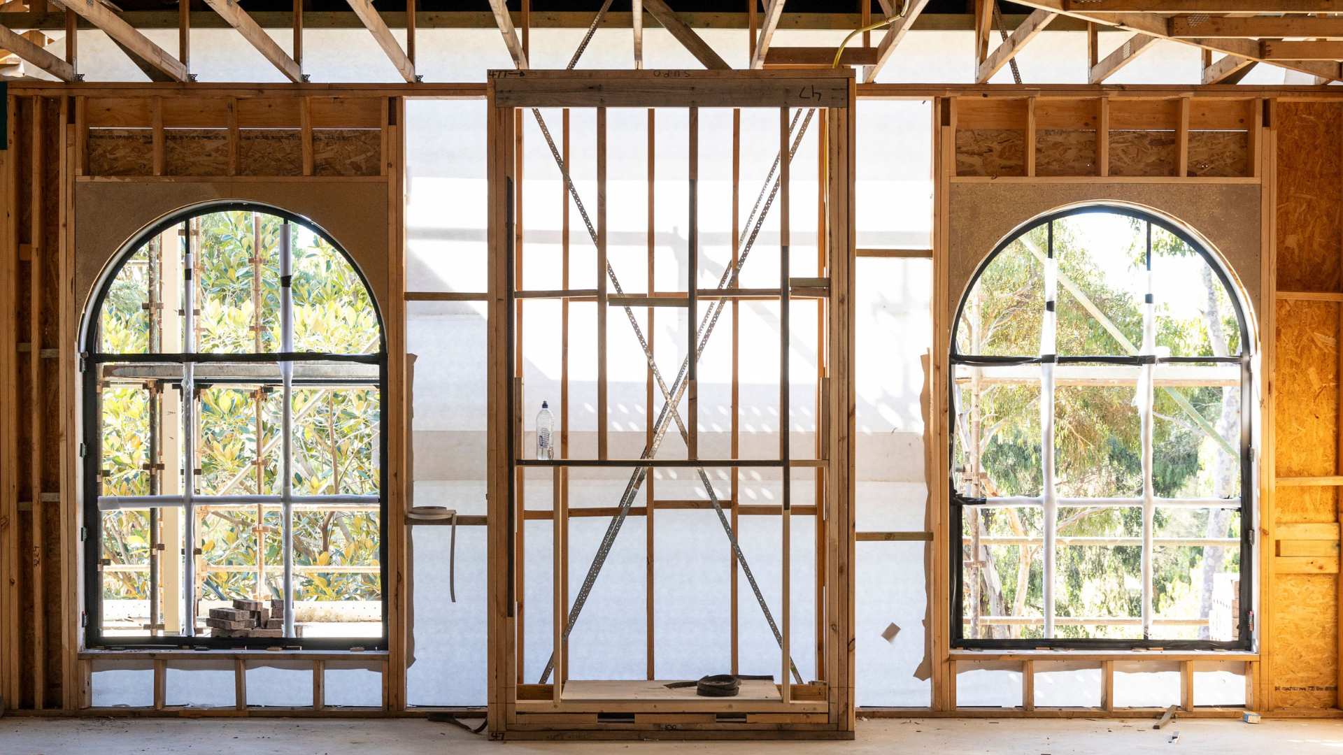 Window frame from inside build showcasing expanding foam.
