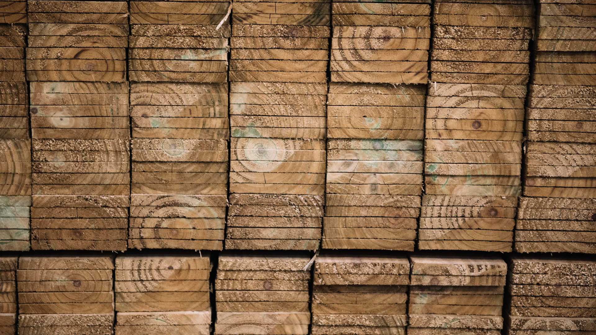 Close up of treated timber stacked on top of each other.
