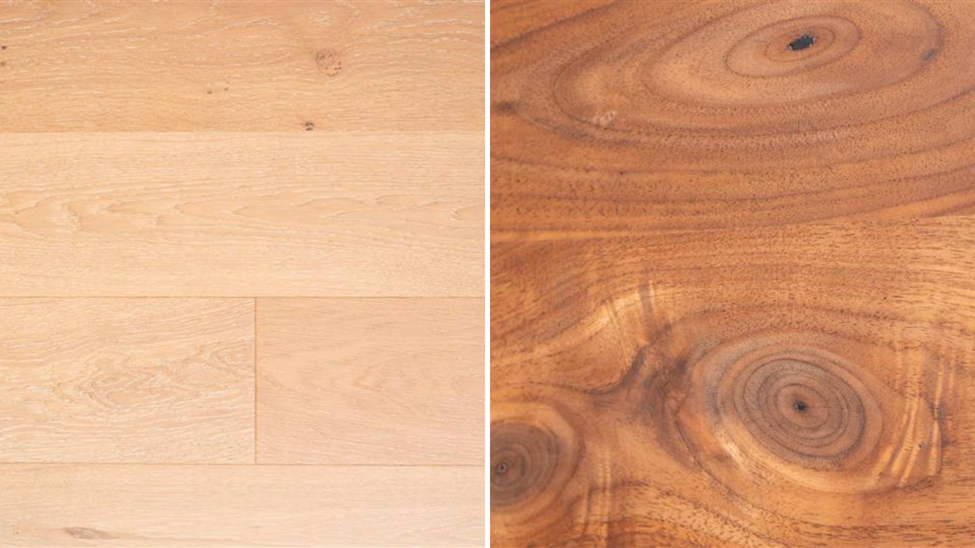 Contrast between French Oak timber flooring and American Walnut timber flooring.