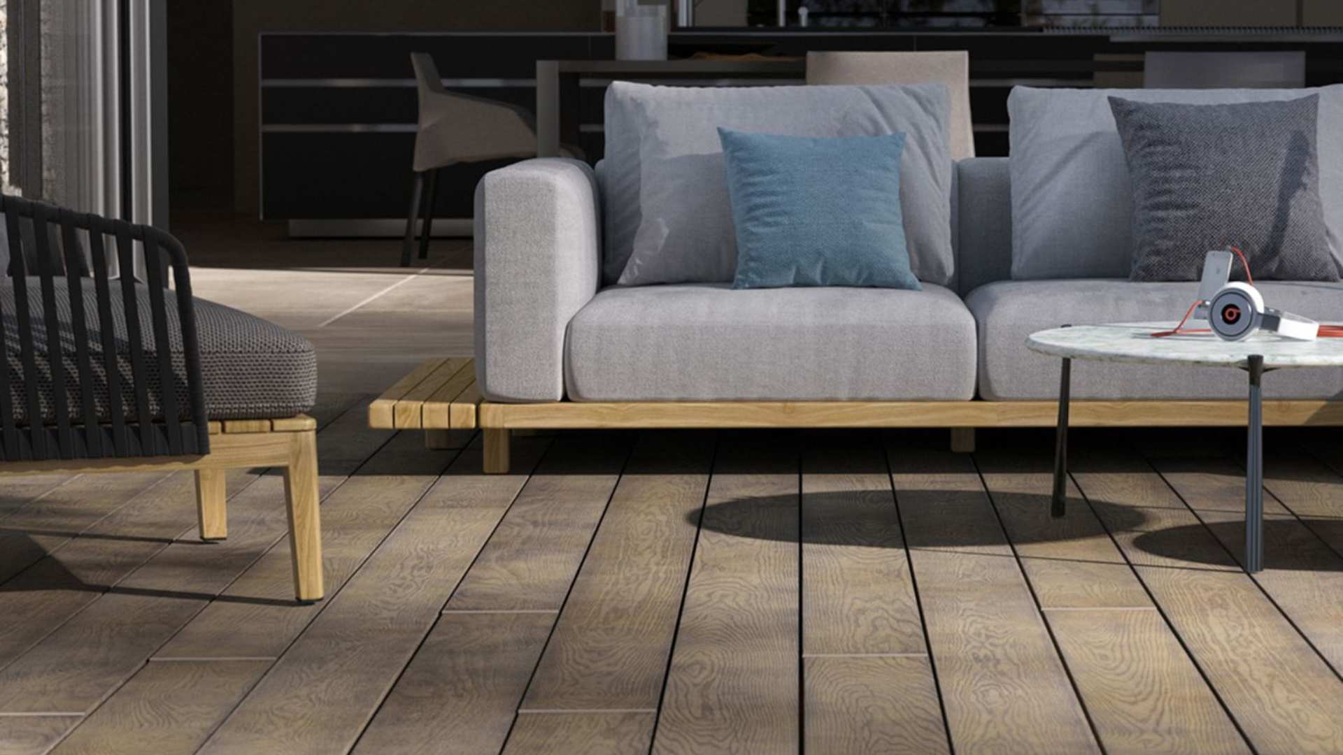 Modwood composite decking project with outdoor furniture.