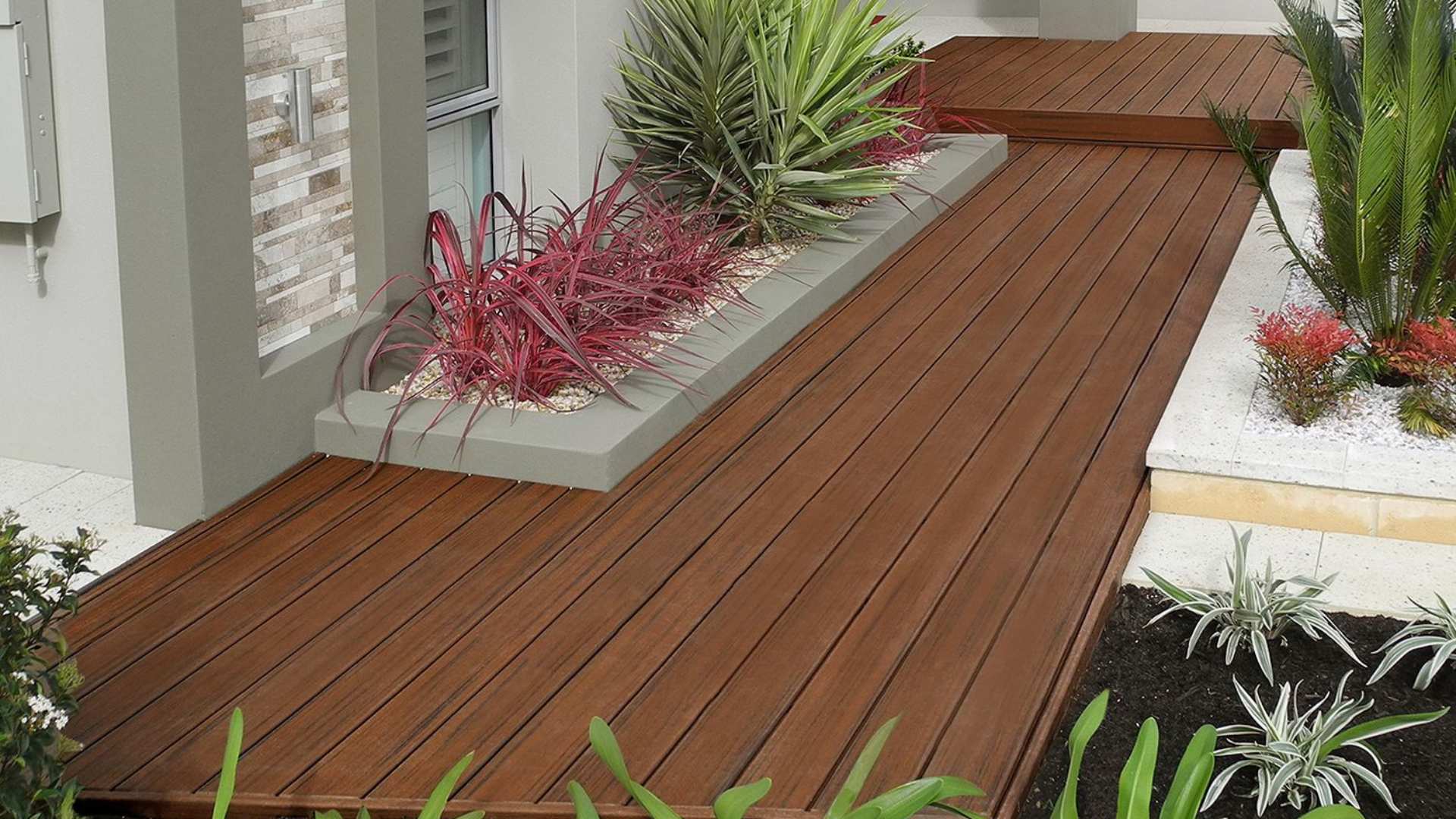 Trex decking used in garden display.