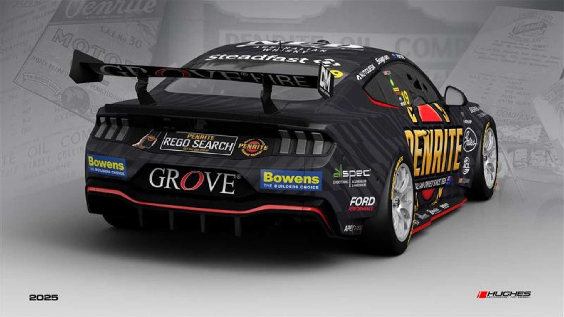 Render of Penrite racing car with Bowens logo on back.