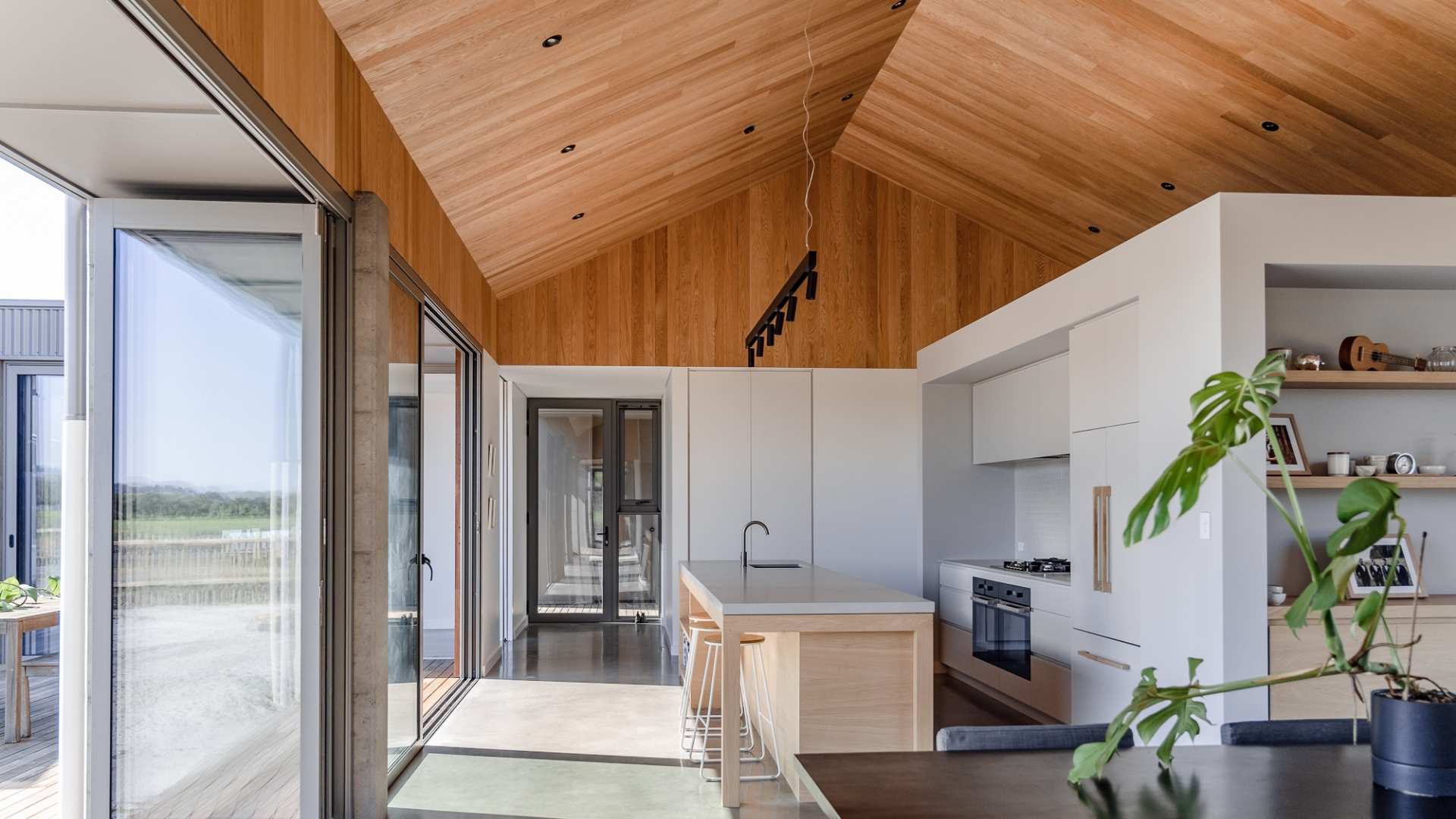 Interior lining glacial oak used ceiling.