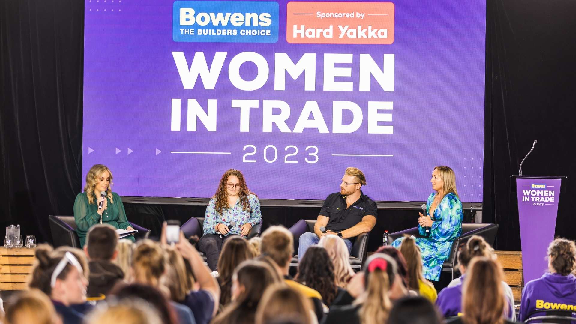 Panel set up at Women in Trade event, 2023.