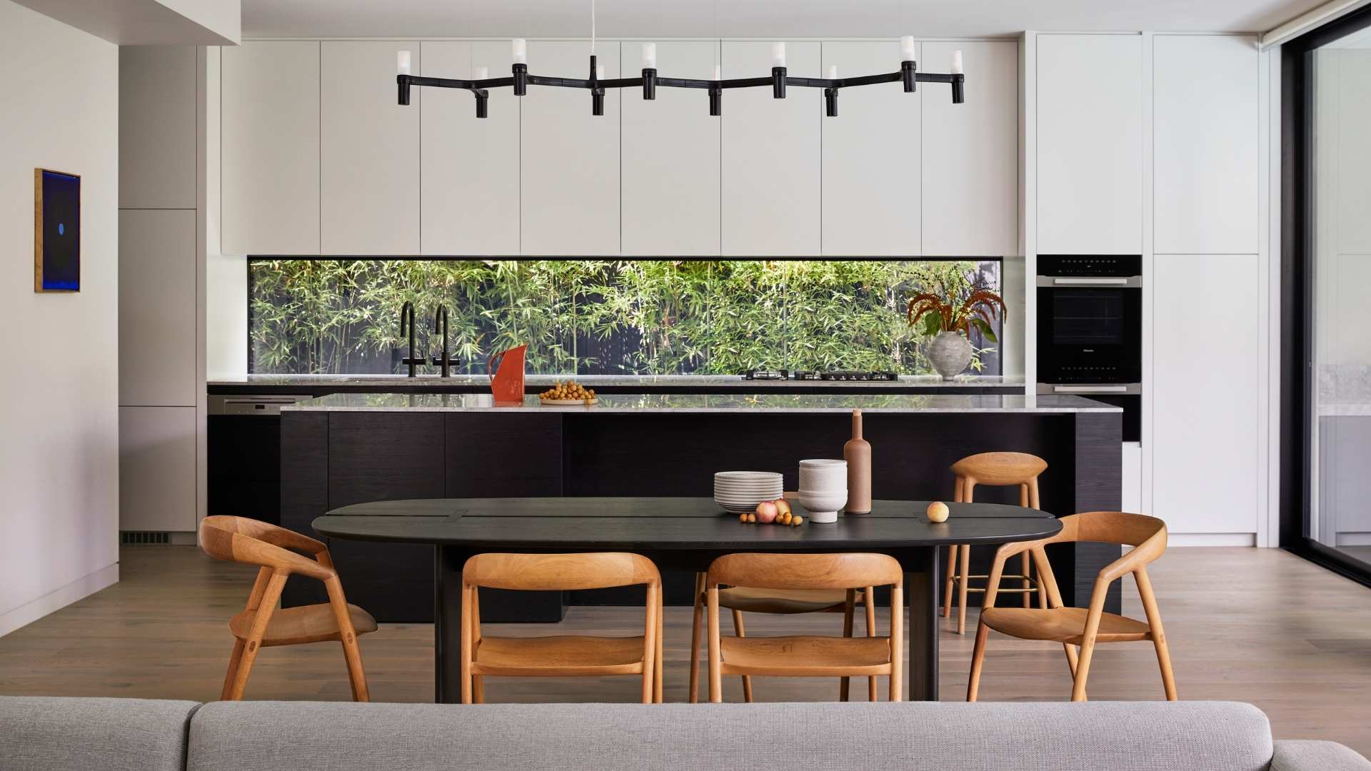 View of the kitchen from the living area at Englehart Homes Templestowe project.
