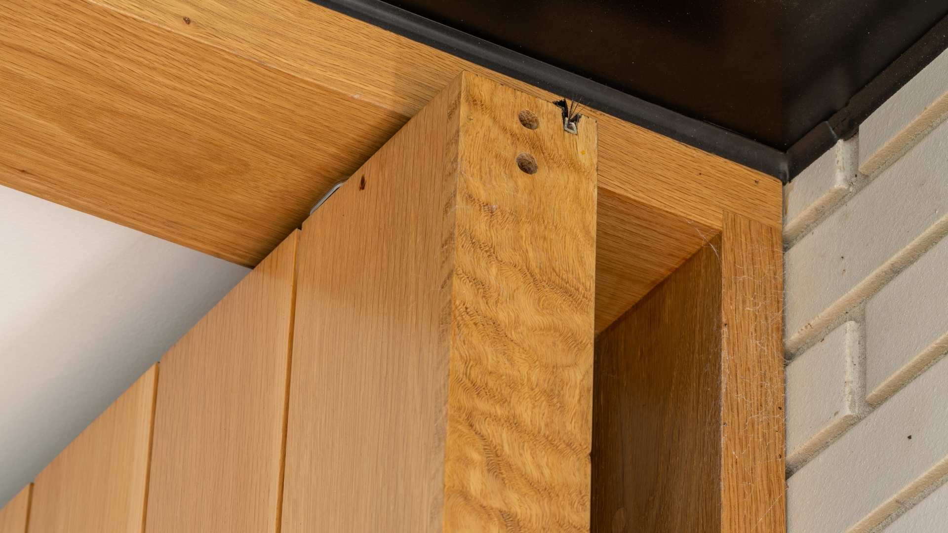Close up shot of timber door frame.