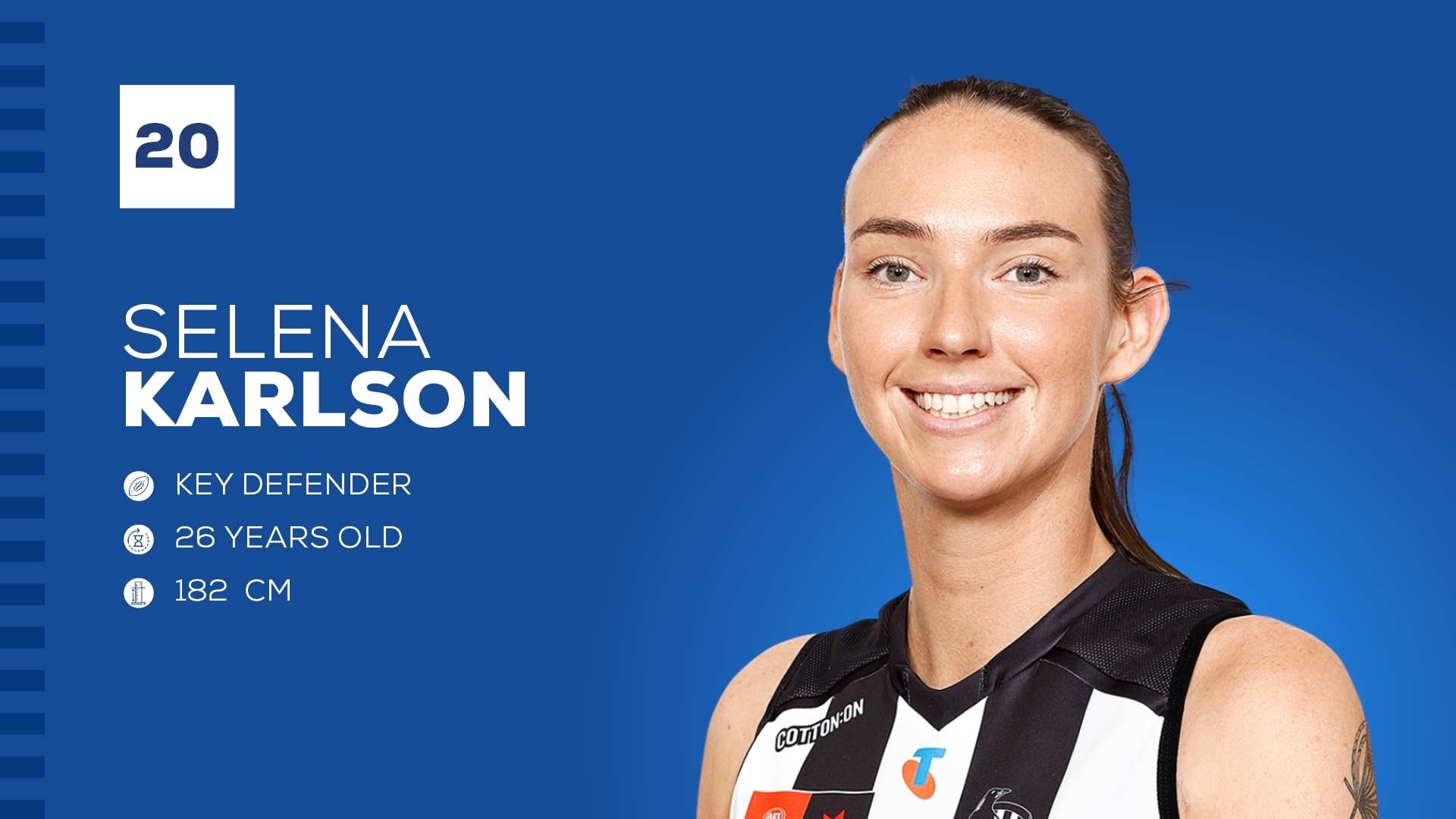 Collingwood AFLW player Selena Karlson headshot.