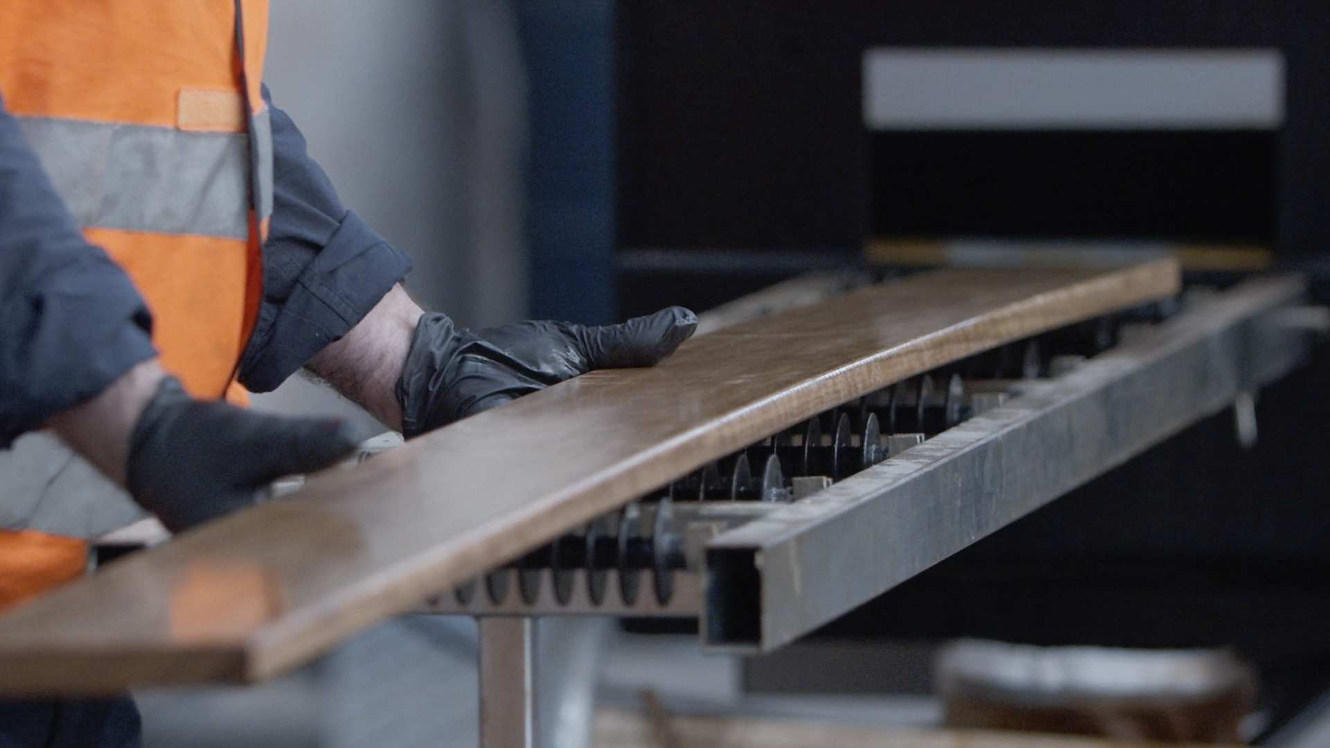 Timber decking board during the pre-oil process in factory.