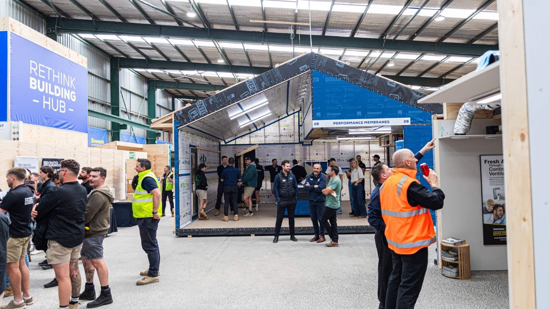 Builders enjoying the new Rethink Building Hub training facility.