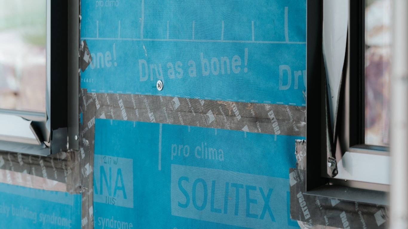 Membrane tape used on residential job site.