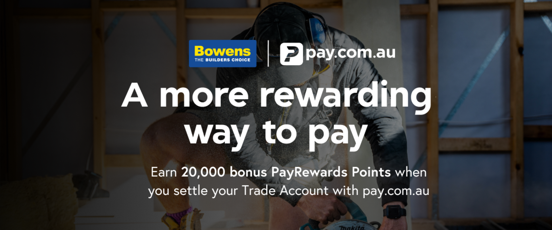 pay.com.au banner to advertise the benefits of using pay.com.au to pay your bowens trade account