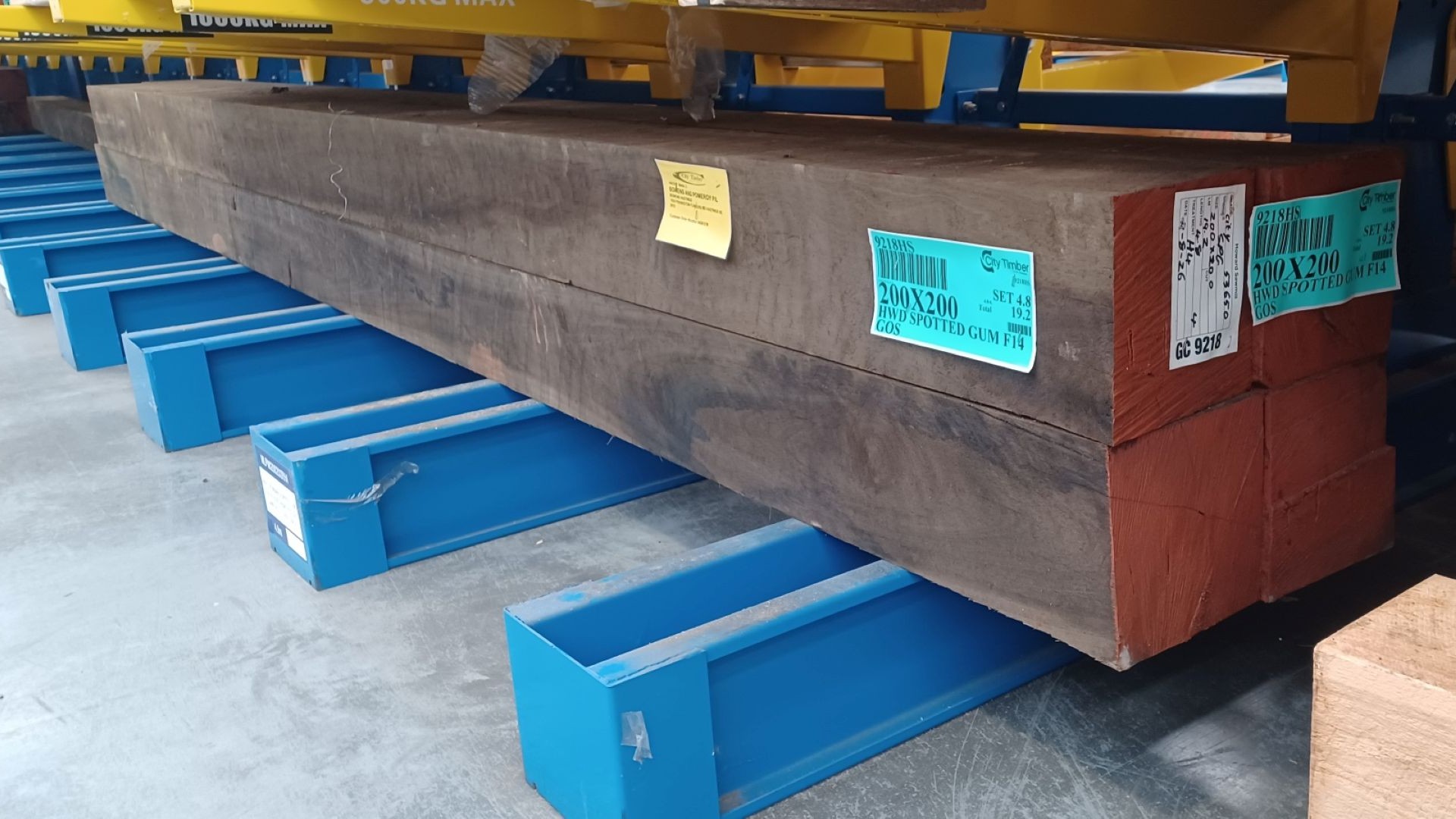 Durable hardwood posts on racking